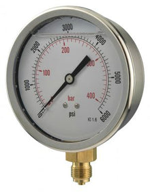 100MM ST/ST PRESSURE GAUGE 0-11 BAR 1/2" BSP BOTTOM ENTRY GLYCERINE FILLED