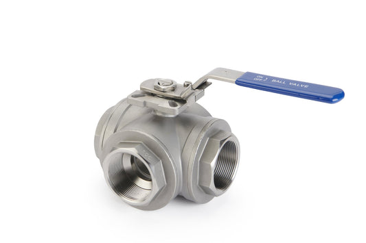 Ball Valve 3 - Way Stainless Steel ISO Direct Mount Screwed BSP Connections (CT - L/T) - Valve Supply