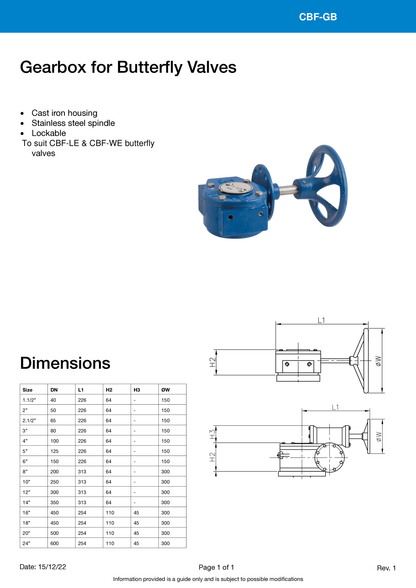 Gearbox Operator for VSL Butterfly Valves (CBF - GB) - Valve Supply